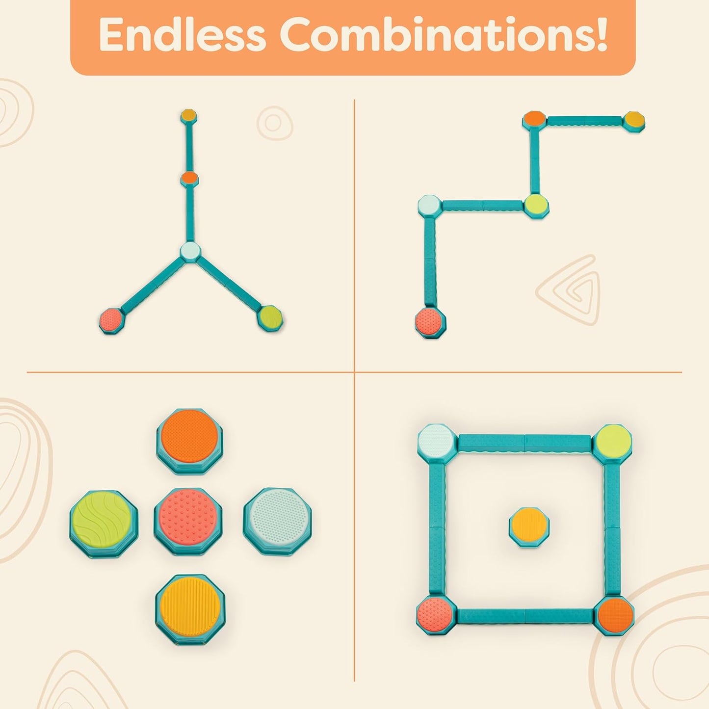 B. toys – Balance Beam for Kids – Interlocking Balancing Beams – 5 Sensory Pads & 8 Beams – Active Play for Toddlers, Kids – 3+ Years– Balance & Build Set